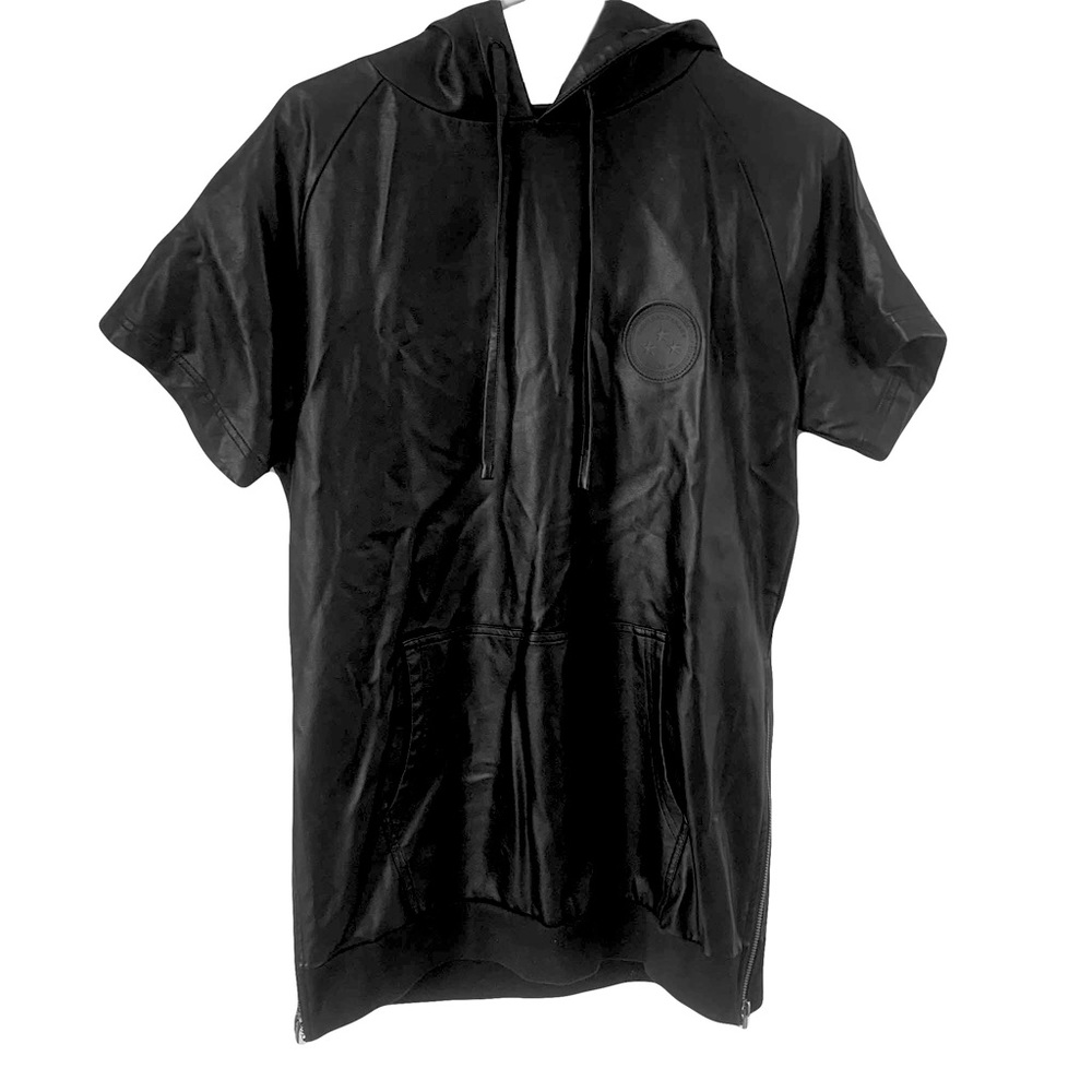 Criminal damage faux leather hooded shirt